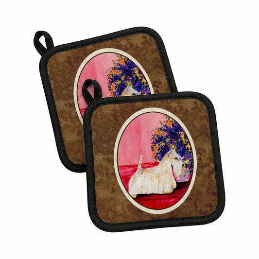 Pot Holder Set of 2 | Heat Resistant Quilted Hot Pads | 7.5 x 7.5 Inch | Scottish Terrier (Style 10)