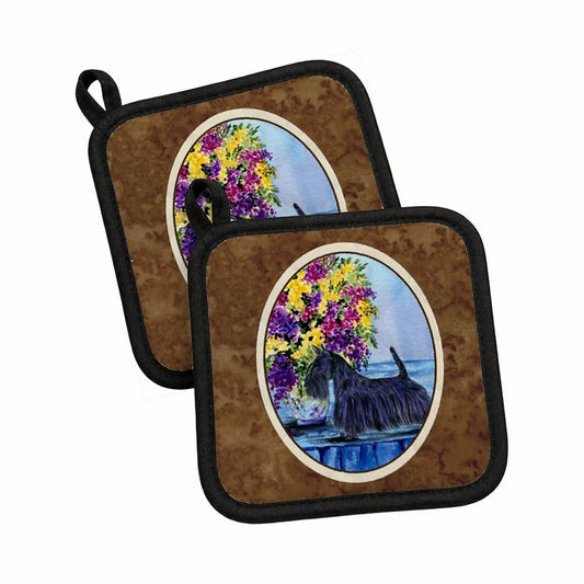 Pot Holder Set of 2 | Heat Resistant Quilted Hot Pads | 7.5 x 7.5 Inch | Scottish Terrier (Style 11)
