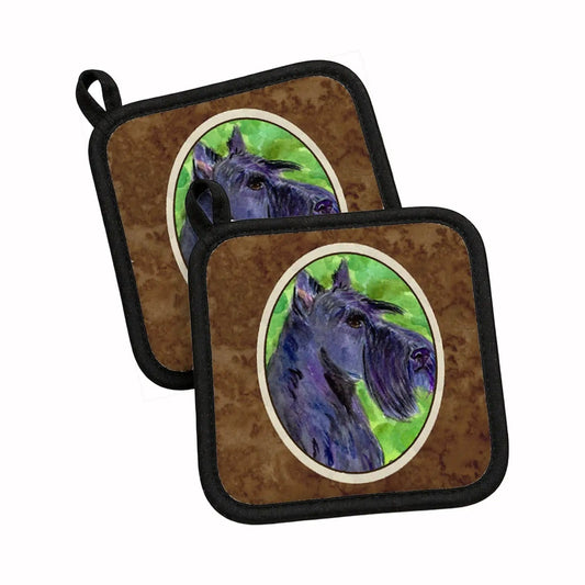 Pot Holder Set of 2 | Heat Resistant Quilted Hot Pads | 7.5 x 7.5 Inch | Scottish Terrier (Style 3)