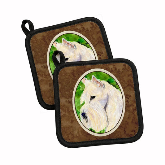 Pot Holder Set of 2 | Heat Resistant Quilted Hot Pads | 7.5 x 7.5 Inch | Scottish Terrier (Style 4)