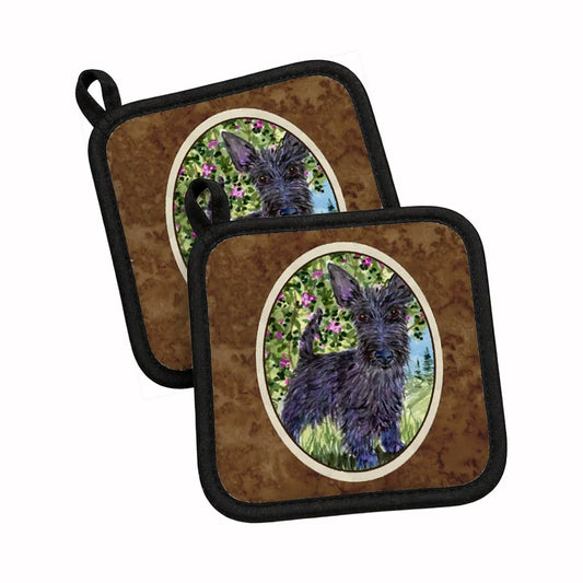 Pot Holder Set of 2 | Heat Resistant Quilted Hot Pads | 7.5 x 7.5 Inch | Scottish Terrier (Style 5)
