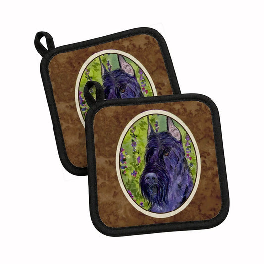 Pot Holder Set of 2 | Heat Resistant Quilted Hot Pads | 7.5 x 7.5 Inch | Scottish Terrier (Style 8)