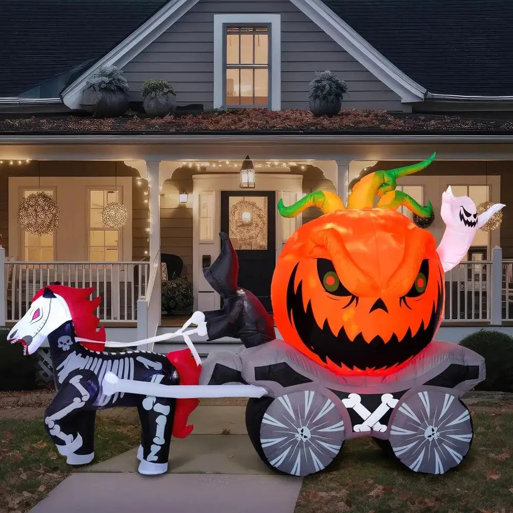 Halloween Inflatable Pumpkin Carriage | Built In Led Lights | 8 Ft Yard