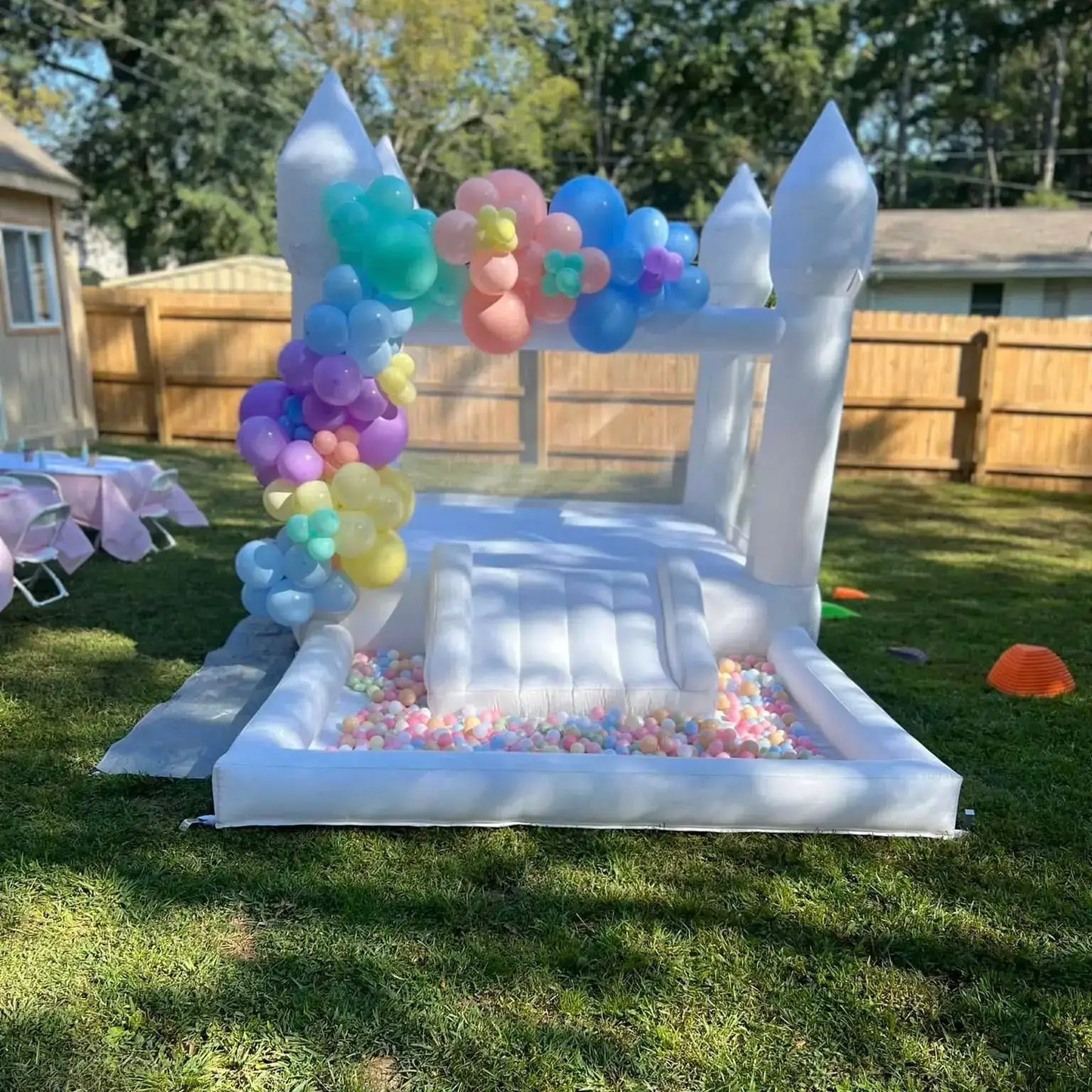 13FT Inflatable White Bounce House with Slide & Ball Pit, Creates a Magical Atmosphere for Weddings and Events from PriceLows™