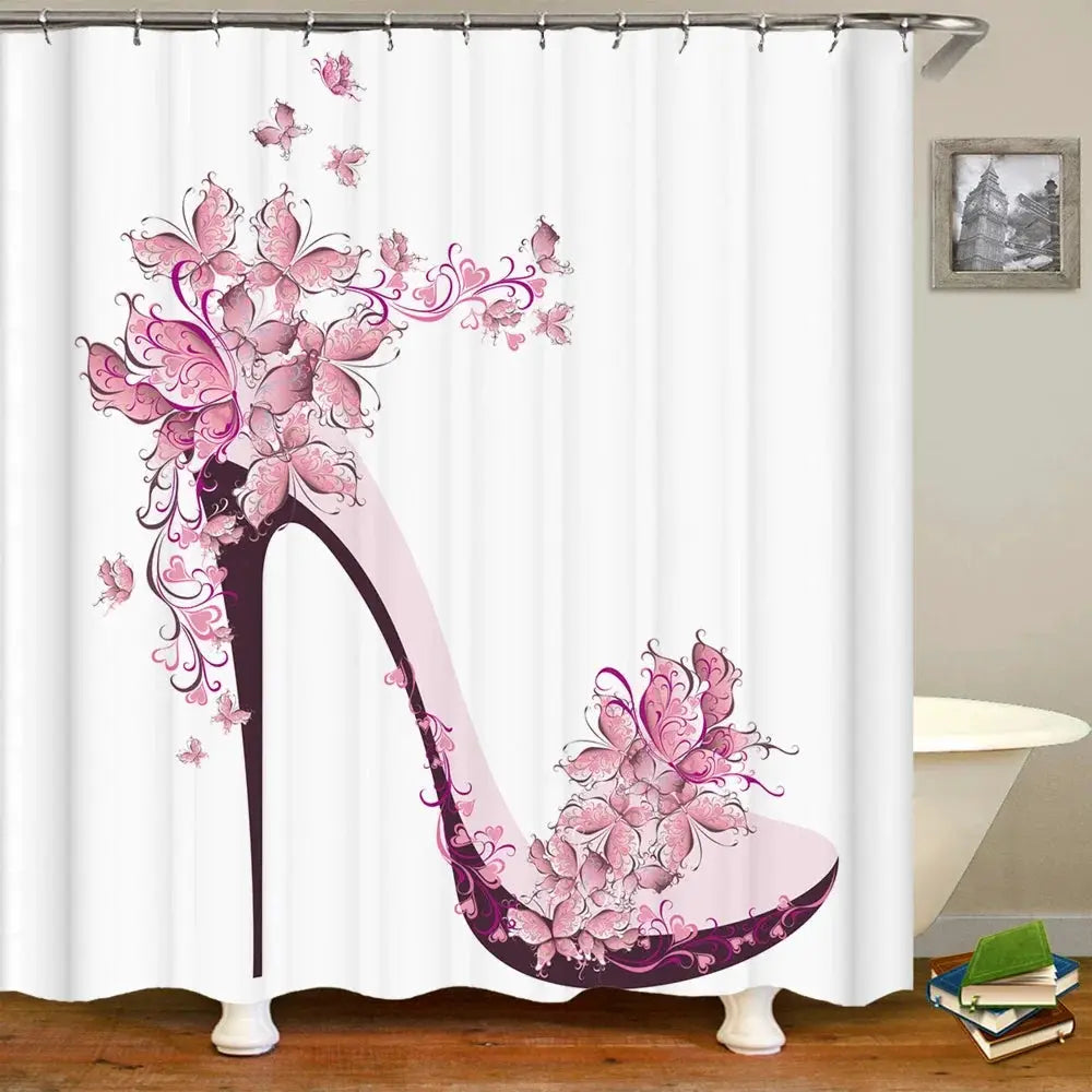 Pink Flower Butterfly Girls Shower Curtains Bathroom Curtain Fabric Waterprood Polyester For Bath Decor Bath Curtain With Hooks from PriceLows™