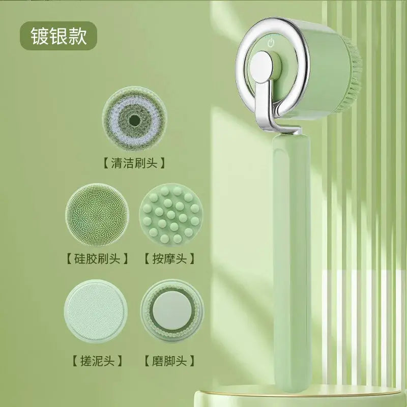 Electric Bath Back Scrubber | Long Handle | IPX7 Waterproof | 5 Brush Heads