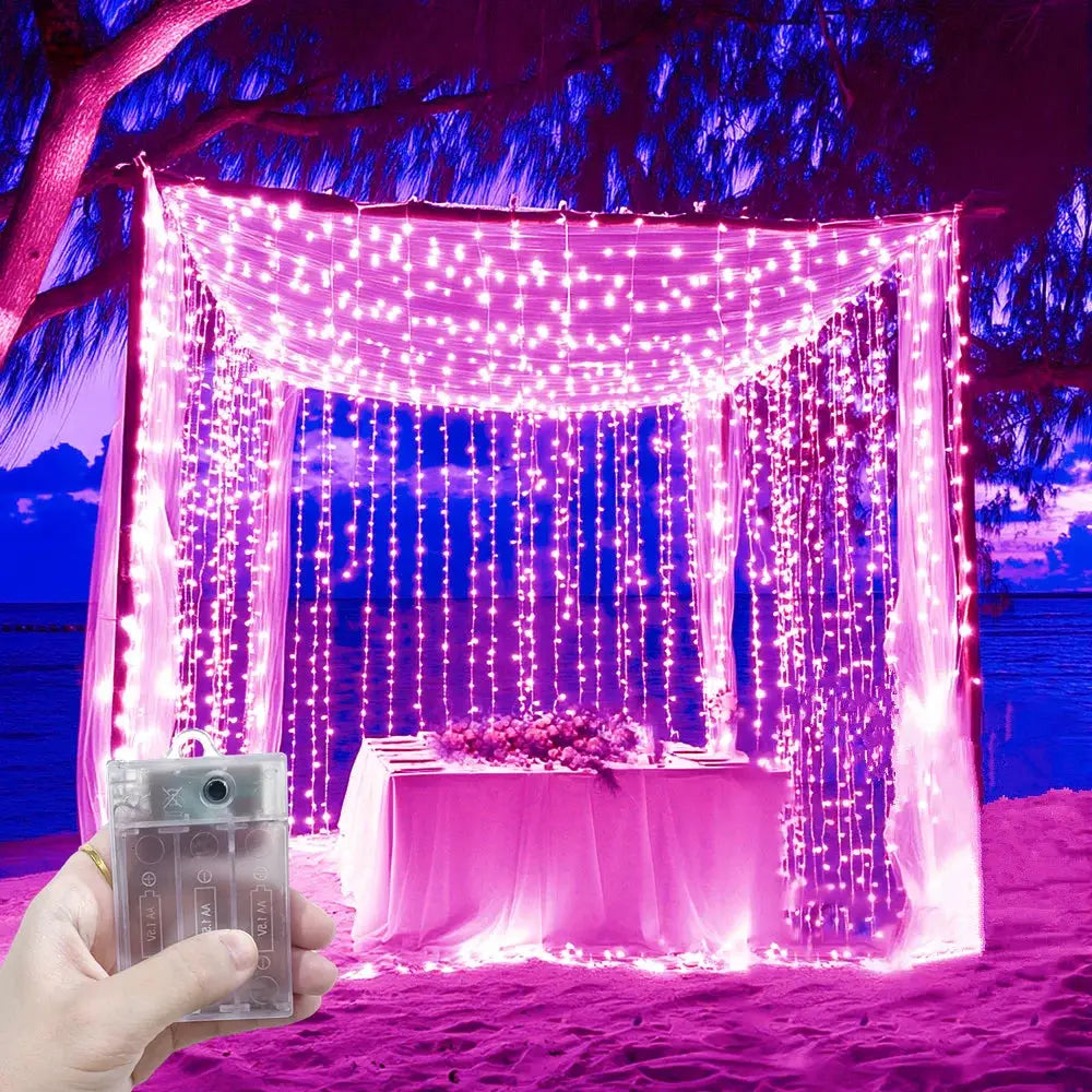 Battery Power Outdoor LED Fairy Curtain Light String Eid Mubarak BedroomDecoration Ramadan Home Decoration 2026 Valentine's Day from PriceLows™