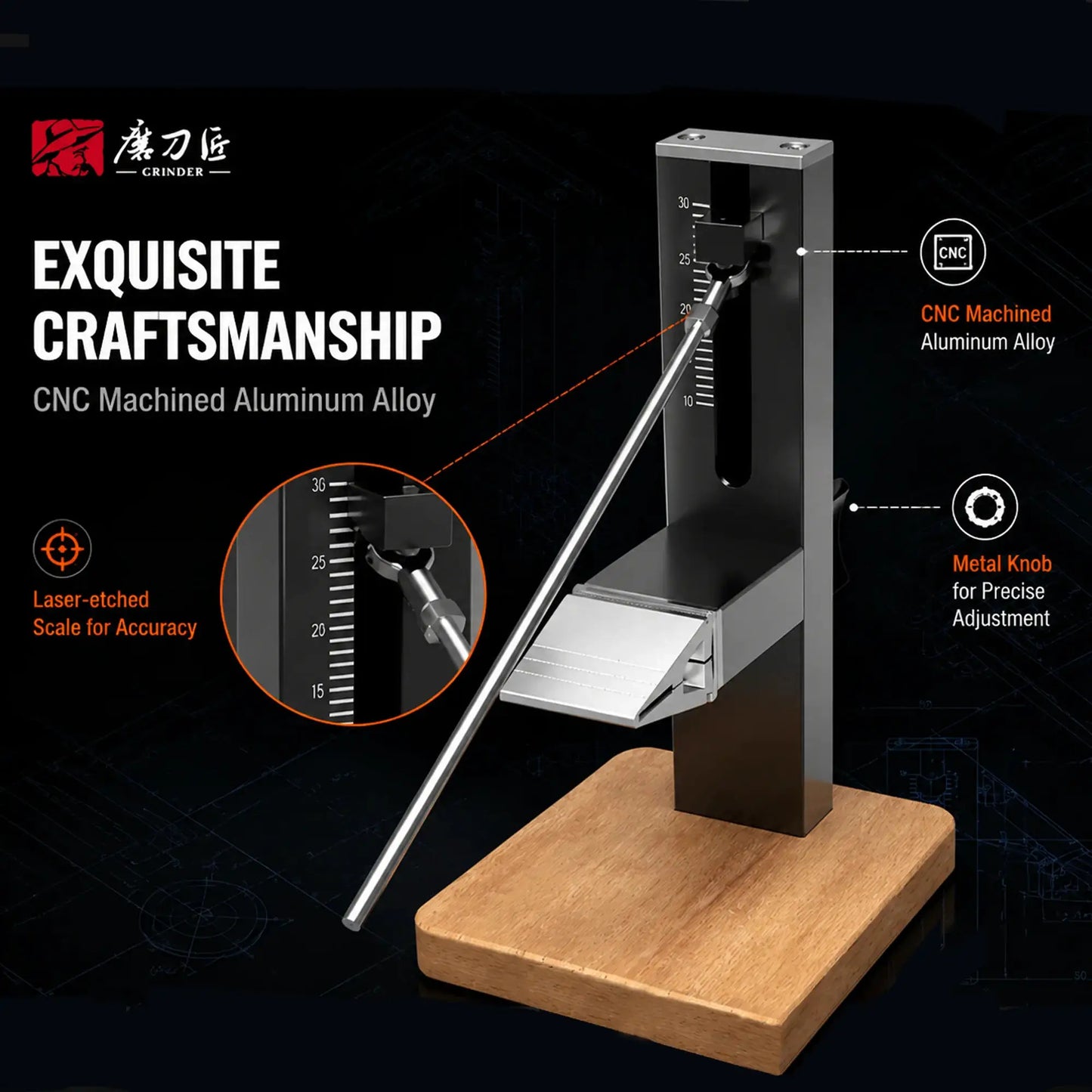 Knife Sharpener System | Adjustable | Solid Wood Base | Grits 360 1000