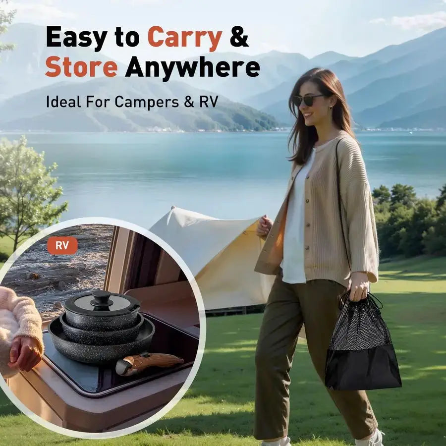 Pcs Pots and Pans Set Non Stick, Nonstick Kitchen Cookware Sets Detachable Handle, Induction Pots and Pans Set with Removable Ha from PriceLows™