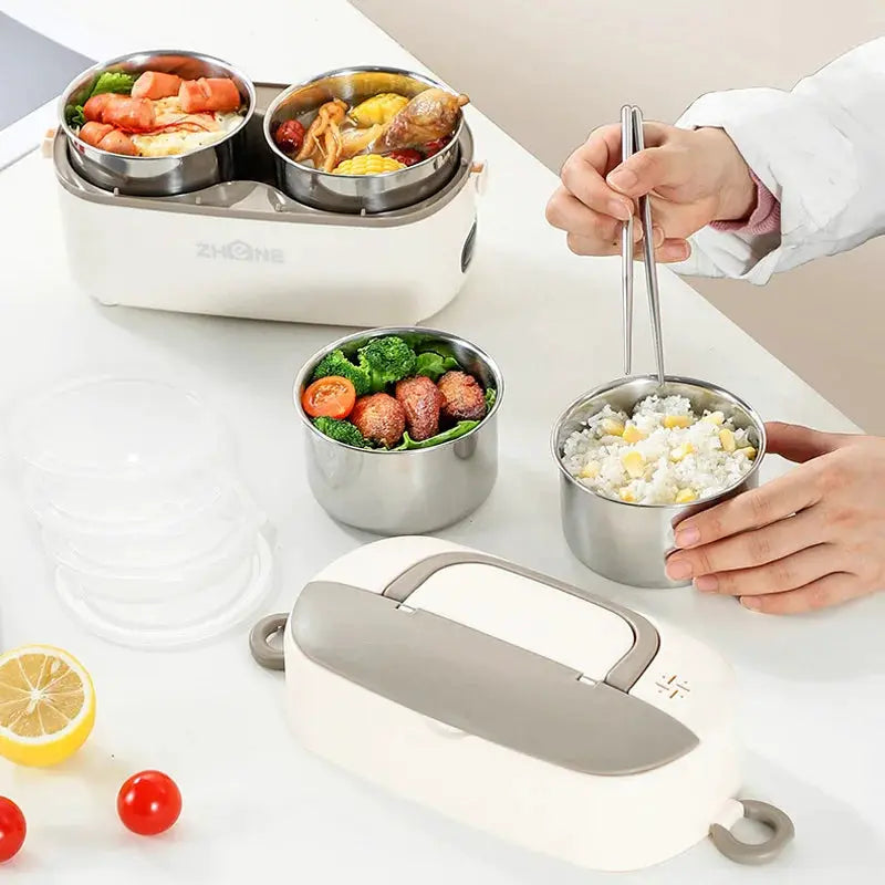 Upgraded 2.4L Double-layer Portable Electric Heating Lunch Box Household Multi-functional Rice Cooker Steamer Small Lunch Box from PriceLows™