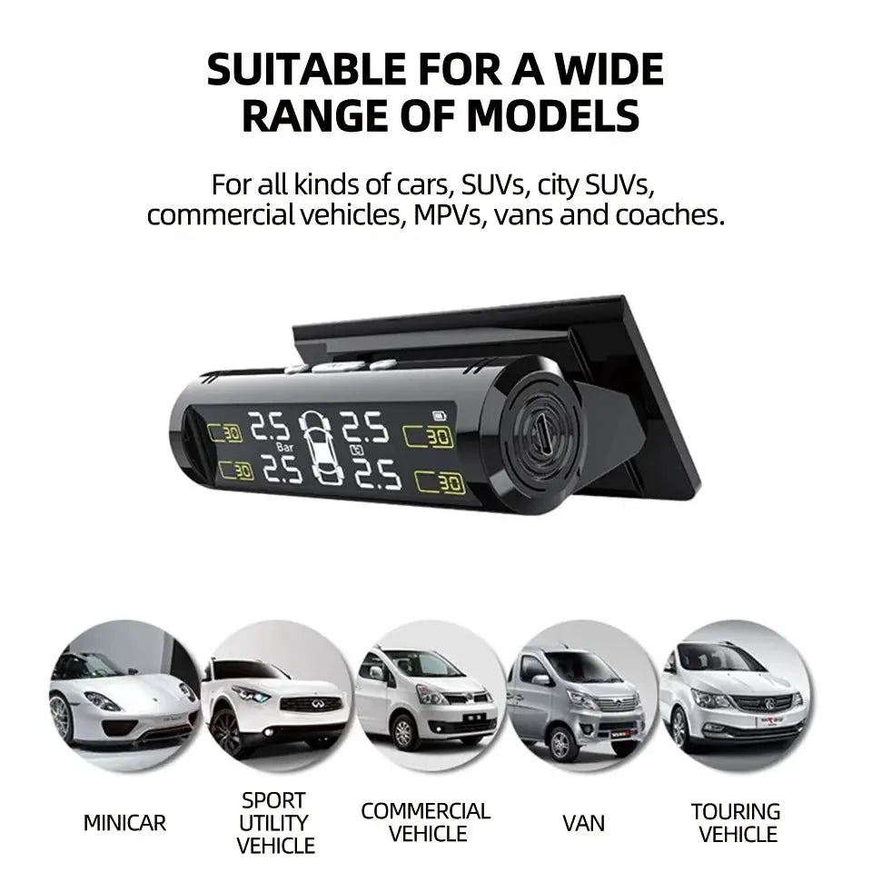 USB/Solar TPMS Wireless Tire Pressure Monitoring 4 Sensors Car Tire Temperature Tire Pressure Monitor Safety Alarm from PriceLows™