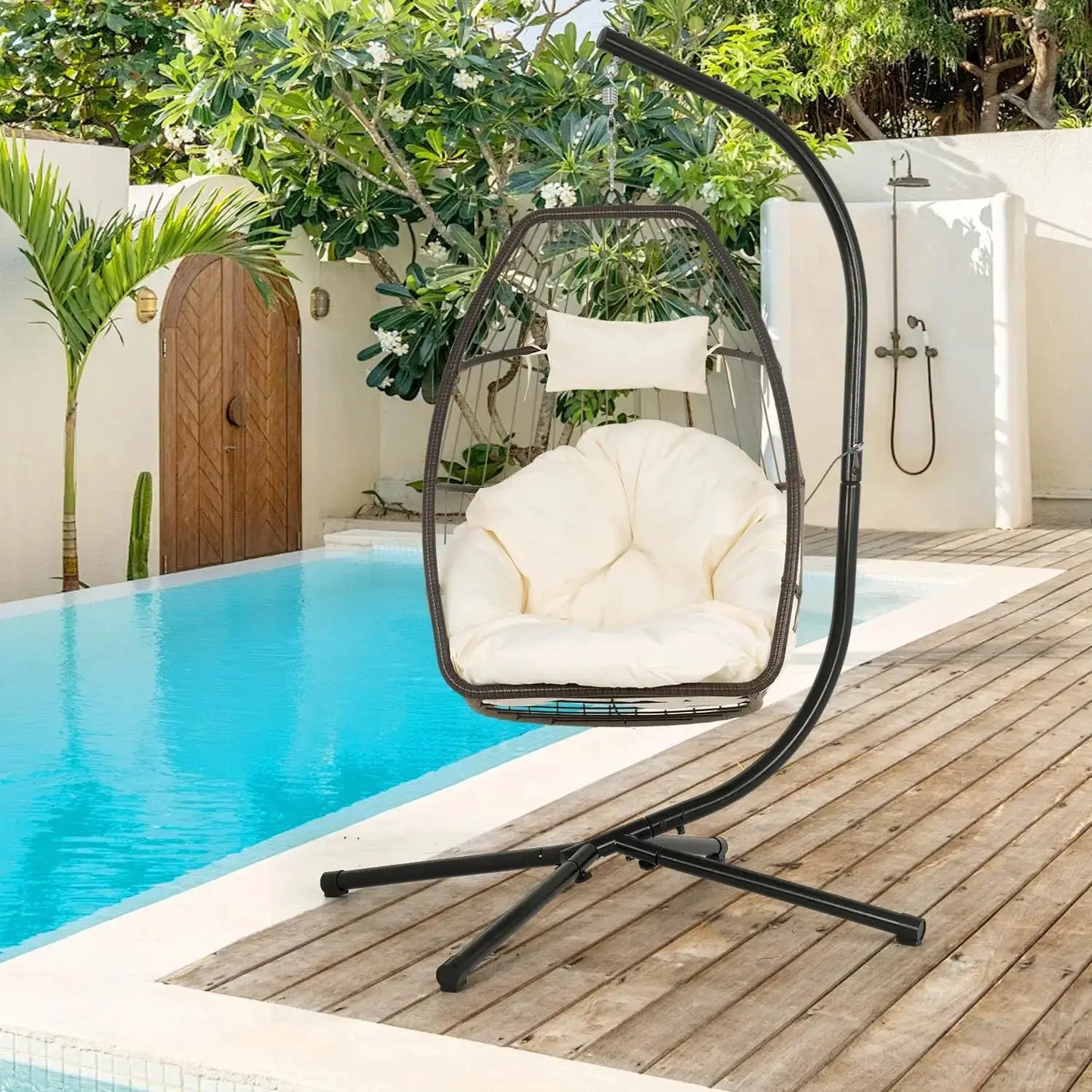 Outdoor Hanging Hammock Chair Stand with 360 Rotation, Heavy Duty Steel Frame Supports 400 LBS for Porch Swing from PriceLows™