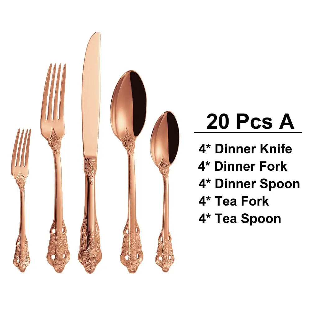 30 Pieces Gold Plated Luxury Cutlery Set Stainless Steel Vintage Western Tableware Sliver Knife Spoon Fork Set Kitchen Utensils from PriceLows™