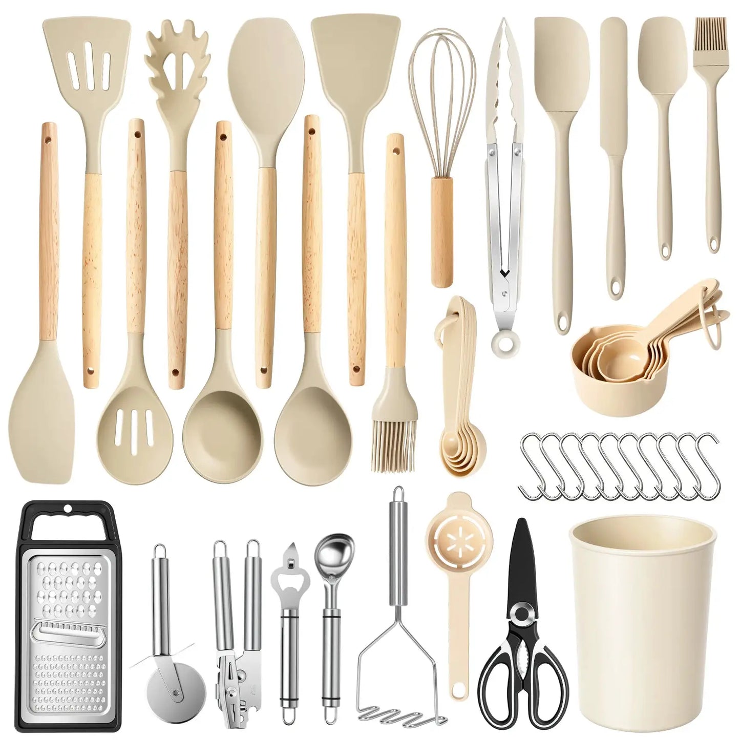 Silicone Wooden Handle 44-Piece Non-Stick Kitchen Utensil Set Food-Grade Heat-Resistant Cookware Set for Kitchen & Baking from PriceLows™