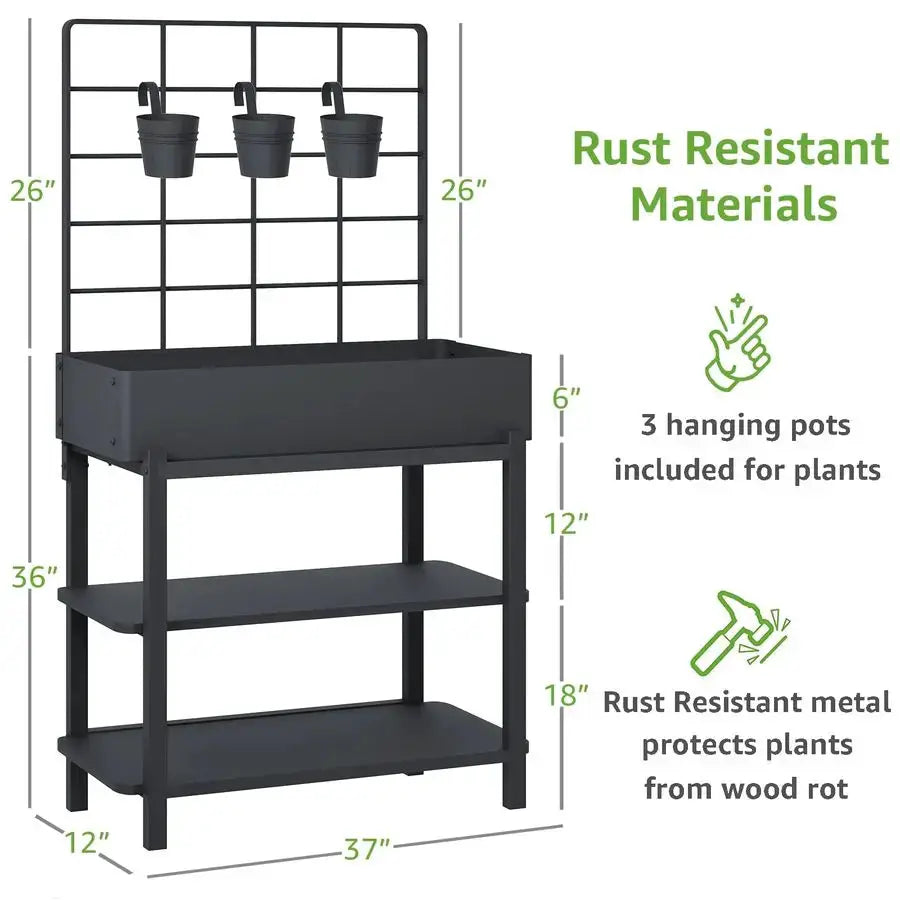 Raised Garden Bed with Trellis, Elevated Planter Box with Legs for Outdoor Patio, Iron Standing Garden Box for Vegetables, Herbs from PriceLows™