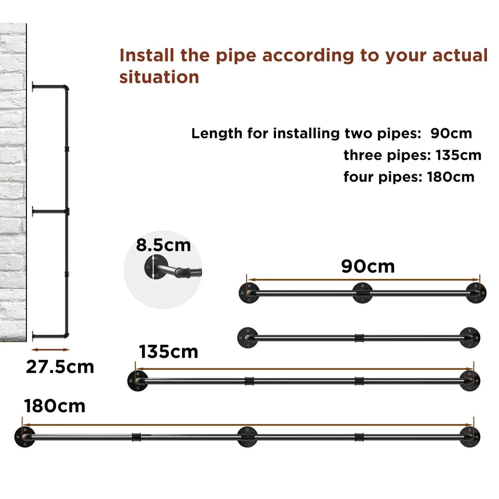 Wall Mounted Industrial Pipe Clothes Rack Bedroom Hanging Garment Rail Rack Space Saving Shelf from PriceLows™