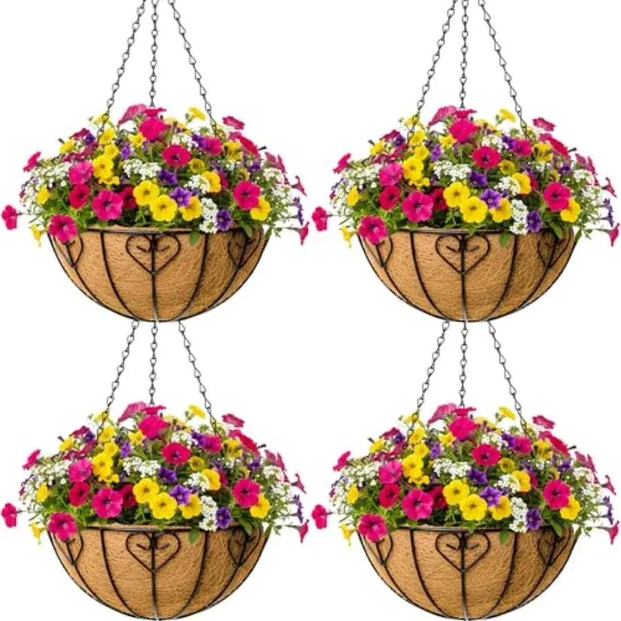 4pcs 16 inch Metal Hanging Baskets Round Wire Plant Stand with Coco Lining Cushion Decorative Planter Hanger Garden Indoor Outd from PriceLows™