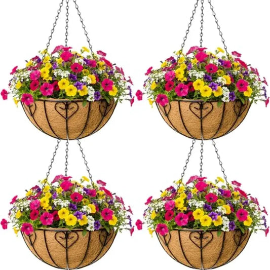 4pcs 16 inch Metal Hanging Baskets Round Wire Plant Stand with Coco Lining Cushion Decorative Planter Hanger Garden Indoor Outd from PriceLows™