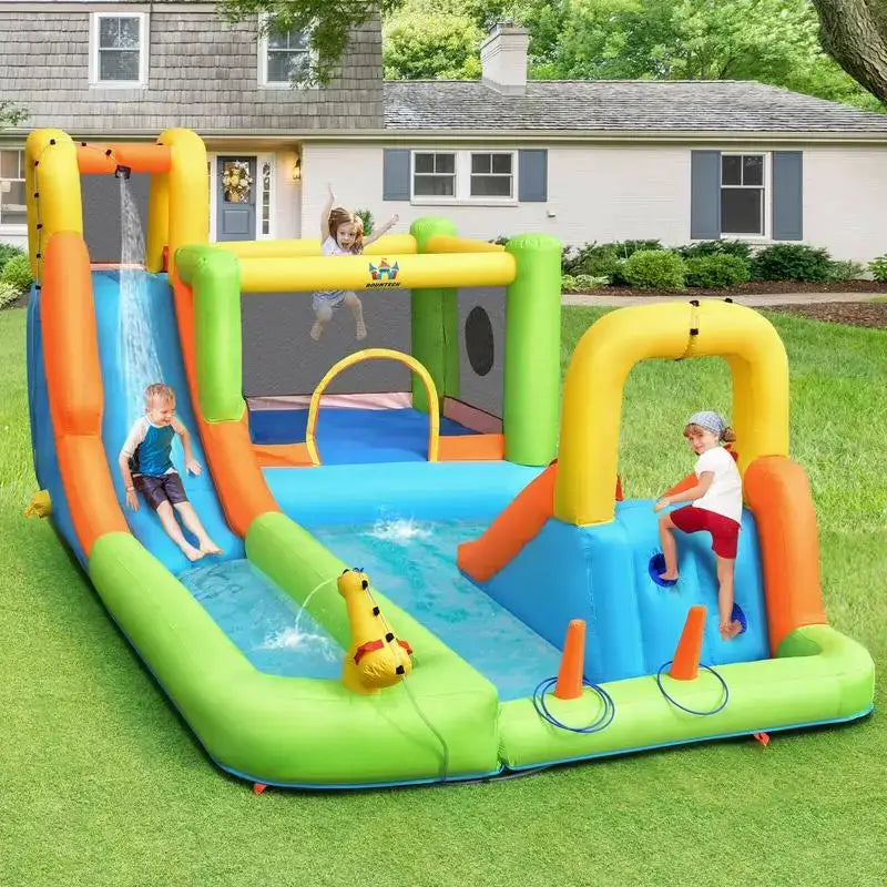 8-in-1 Inflatable Water Slide Bounce House with Splash Pool and 735W Blower from PriceLows™