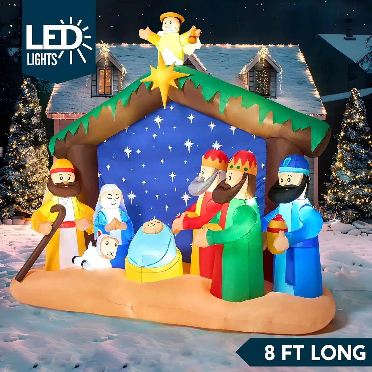 Christmas Nativity Inflatable | 8 Ft LED | Outdoor Yard Decor | One Size