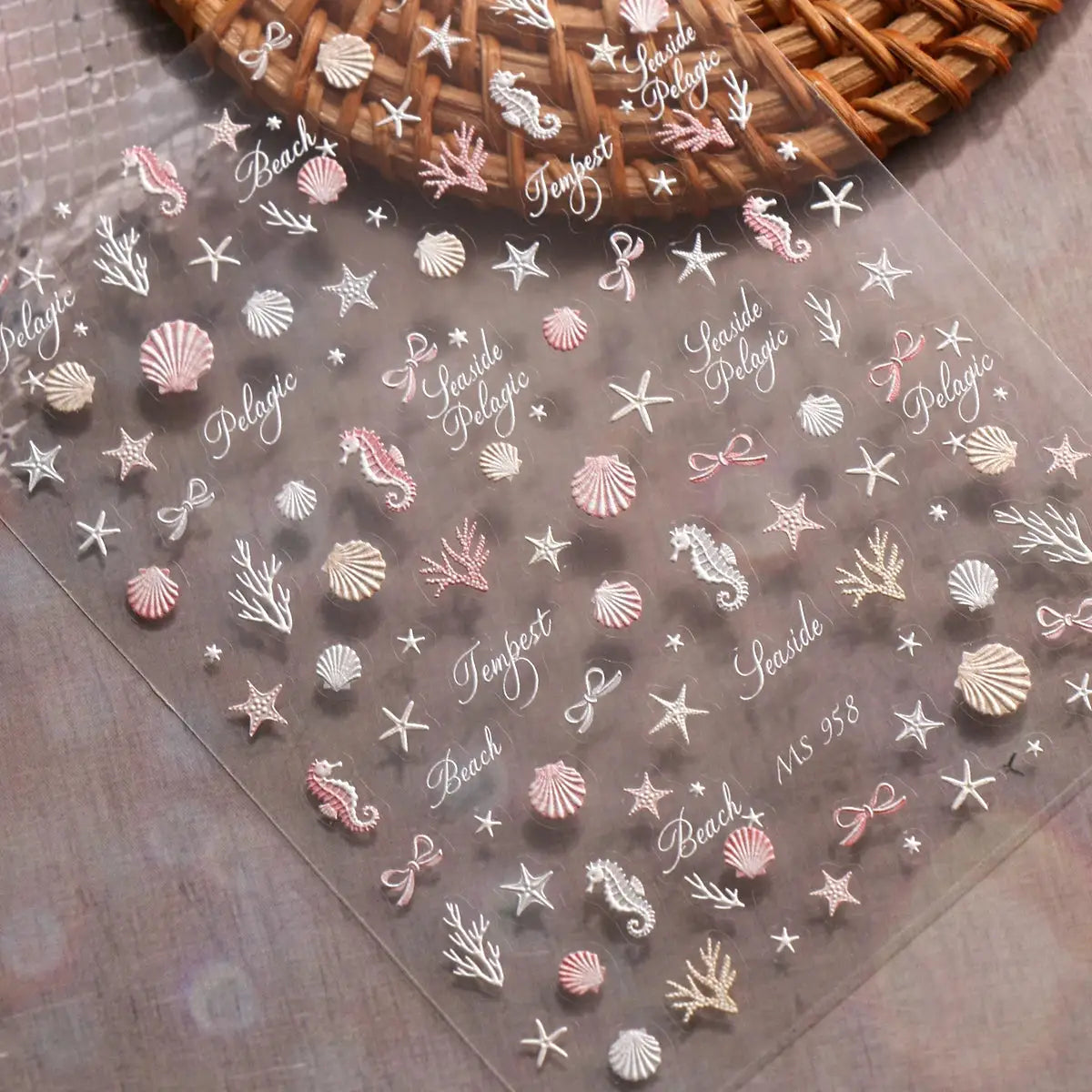 Aurora Ocean Shell Nail Stickers - Summer Beach 3D Relief Sea Star Seahorse Decals - Spring Vacation Nail Tech Supplies from PriceLows™