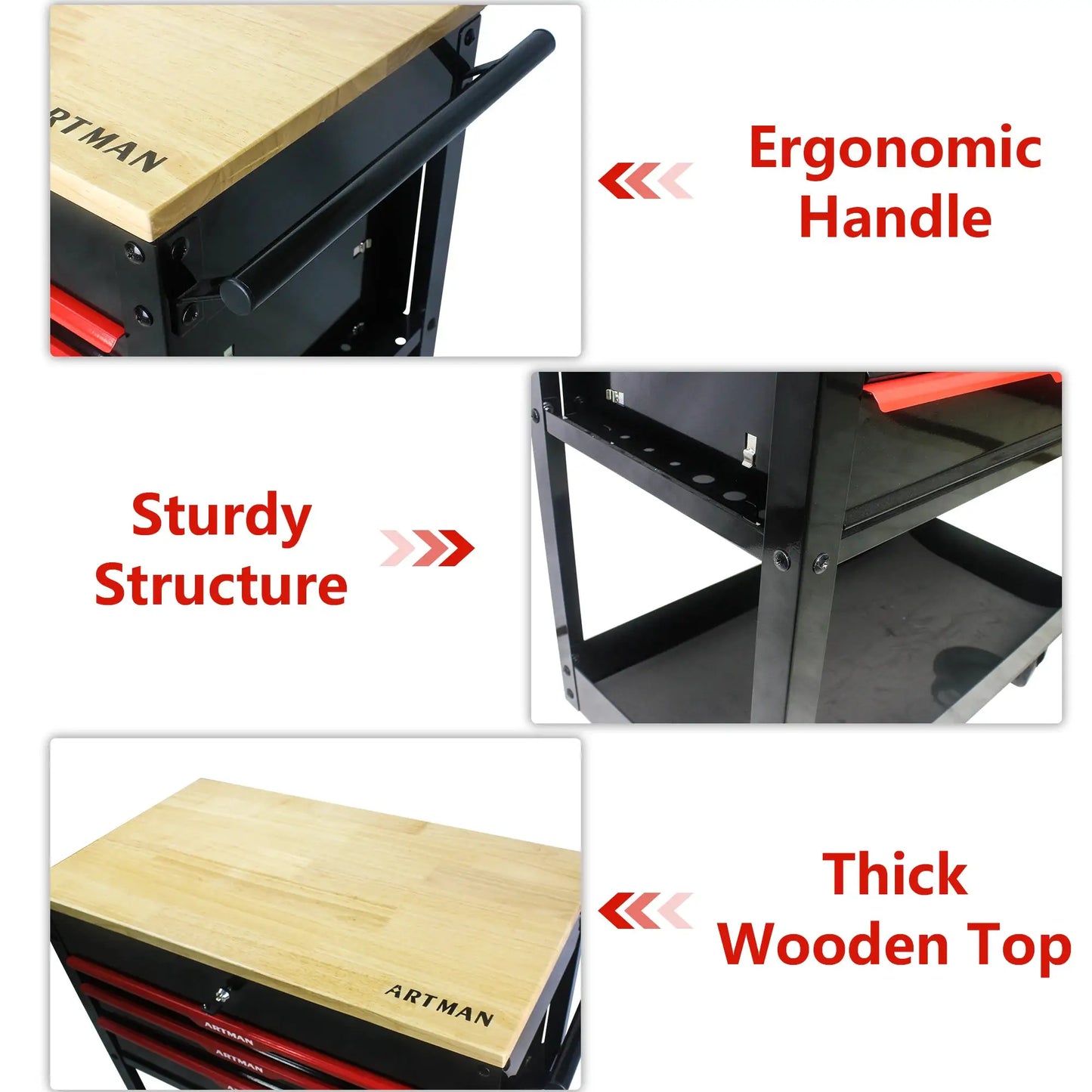 Rolling Tool Cart With 3 Drawer Adjustable Shelf Locking System Storage Cabinet For Garage Warehouse Repair Shop Cart from PriceLows™