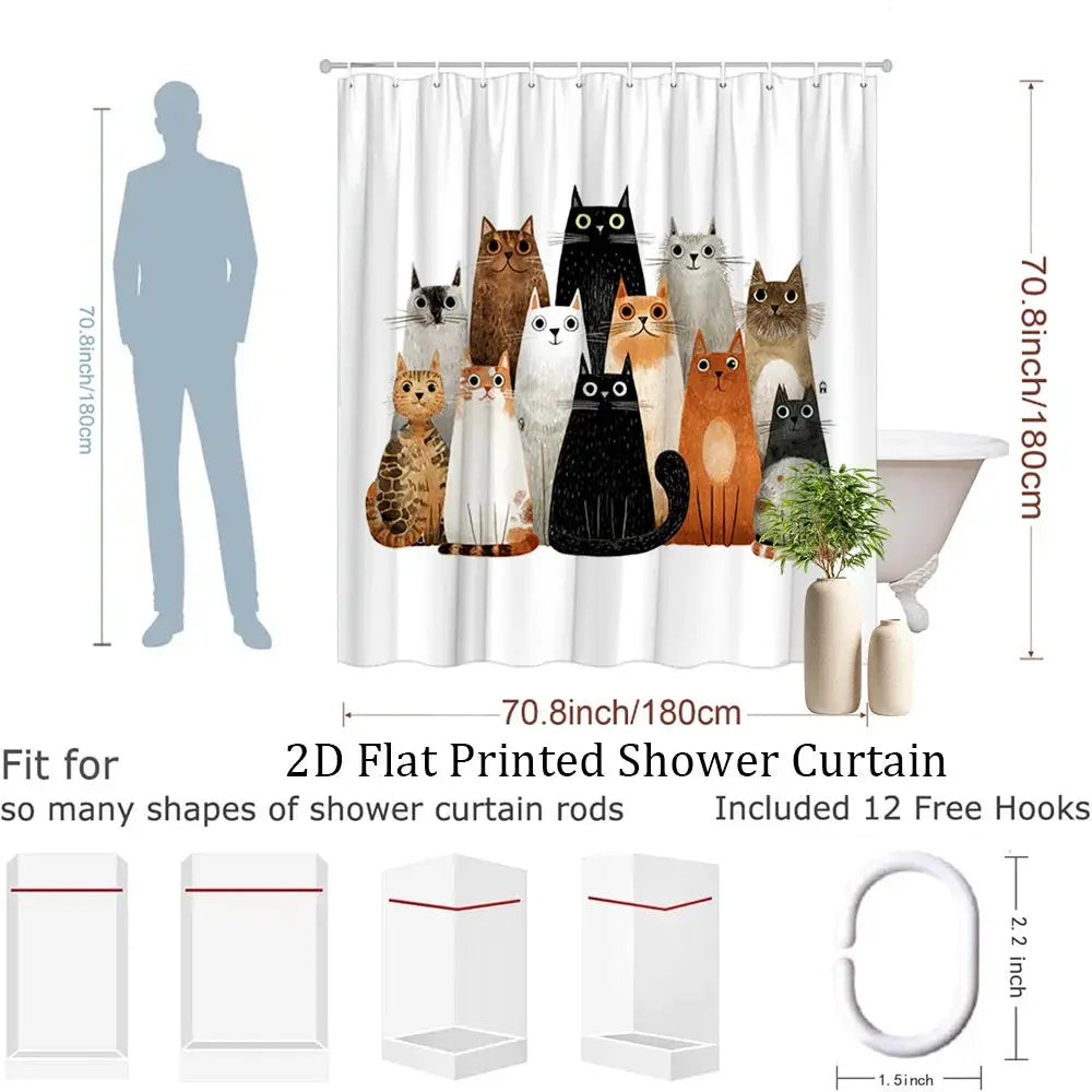 Adorable Dog Cat Pet Family Shower Curtain Bath Liner Waterproof Bathroom Decor Curtain Cartoon Animal Prints 180x200cm from PriceLows™