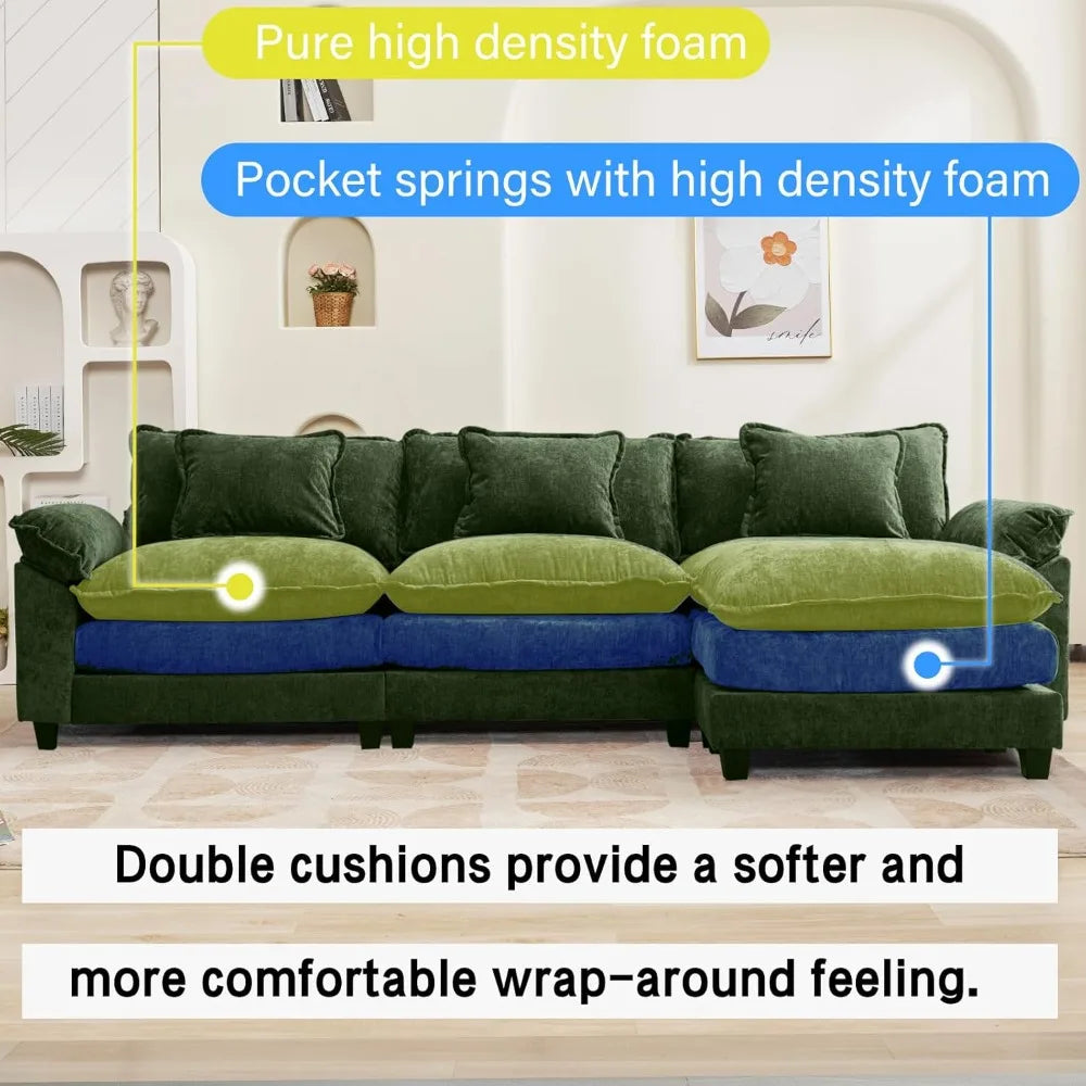 Sectional Sofa | L-Shaped With Ottoman | Chenille Fabric | Seating For Four