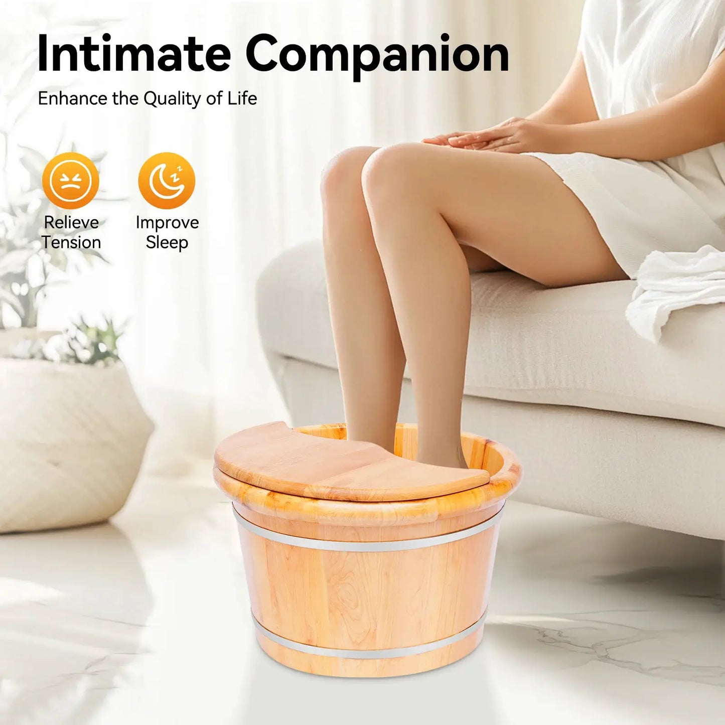 Cedar Wood Foot Spa | 12.2 Inch Depth | Massage Roller | 30 Min Heat