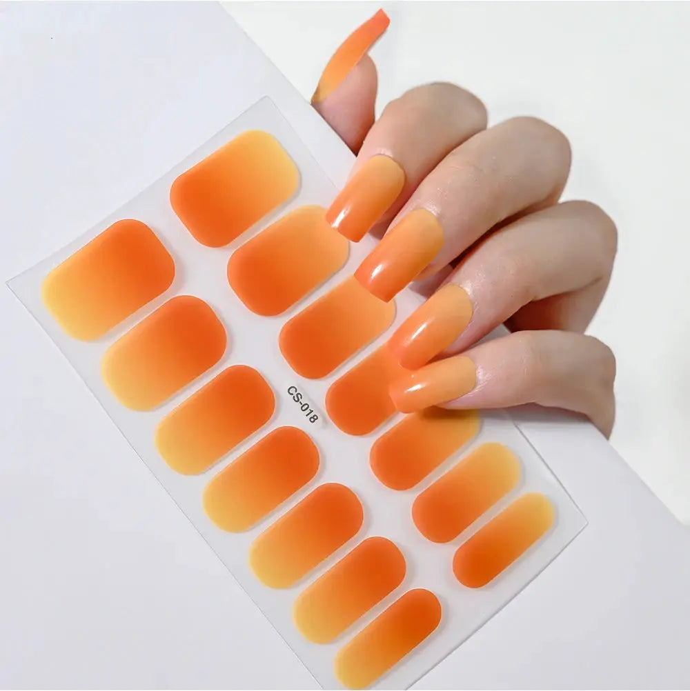 1Pcs Semi-Cured UV Gel Nail Sticker Pure Color Full Cover Waterproof Long-lasting Nail Strips 16Tips DIY Nail Polish Stickers *& from PriceLows™