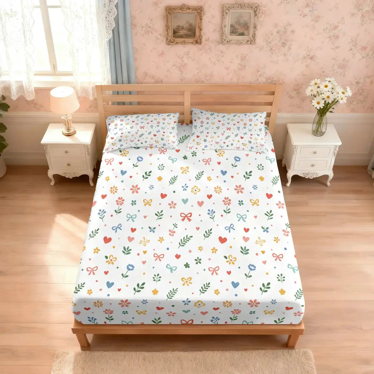 3pcs Cartoon Heart Printed Coreless Bed Sheet Set, Multi Size Soft Bed Cover, Bedroom Bedding Decoration from PriceLows™