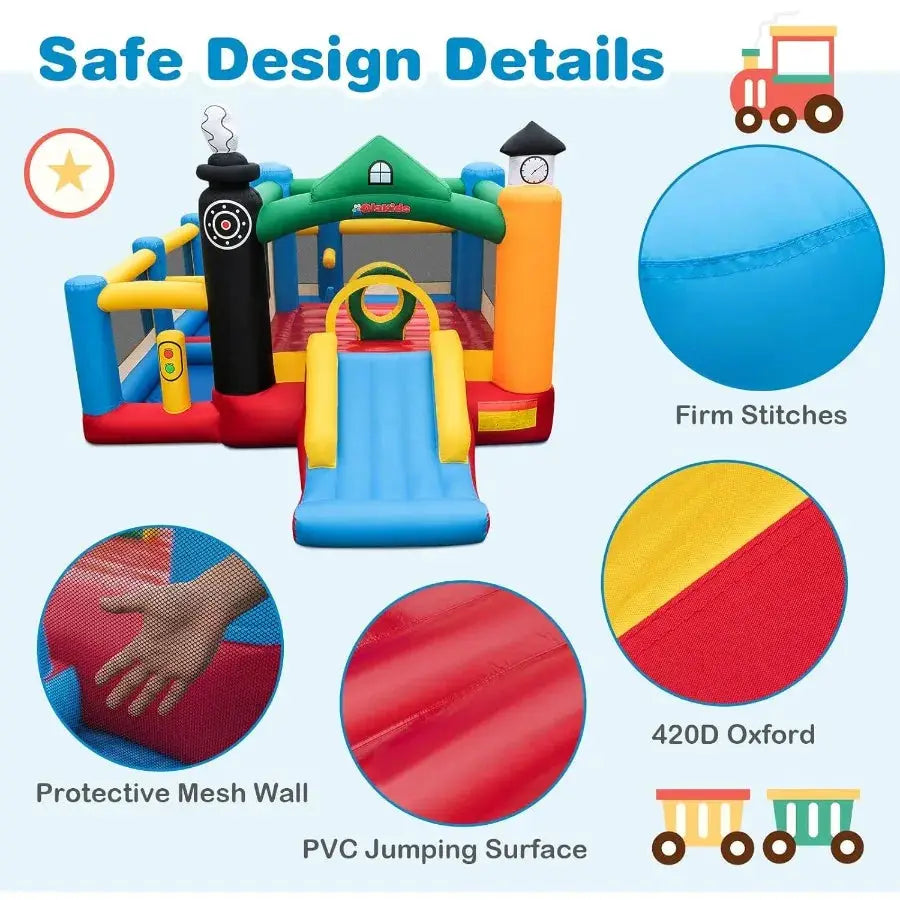 Inflatable Bounce House Train Theme Jumping Castle with Slide Ball Pit Basketball Rim for Indoor Outdoor Use Fun and Safe Infla from PriceLows™