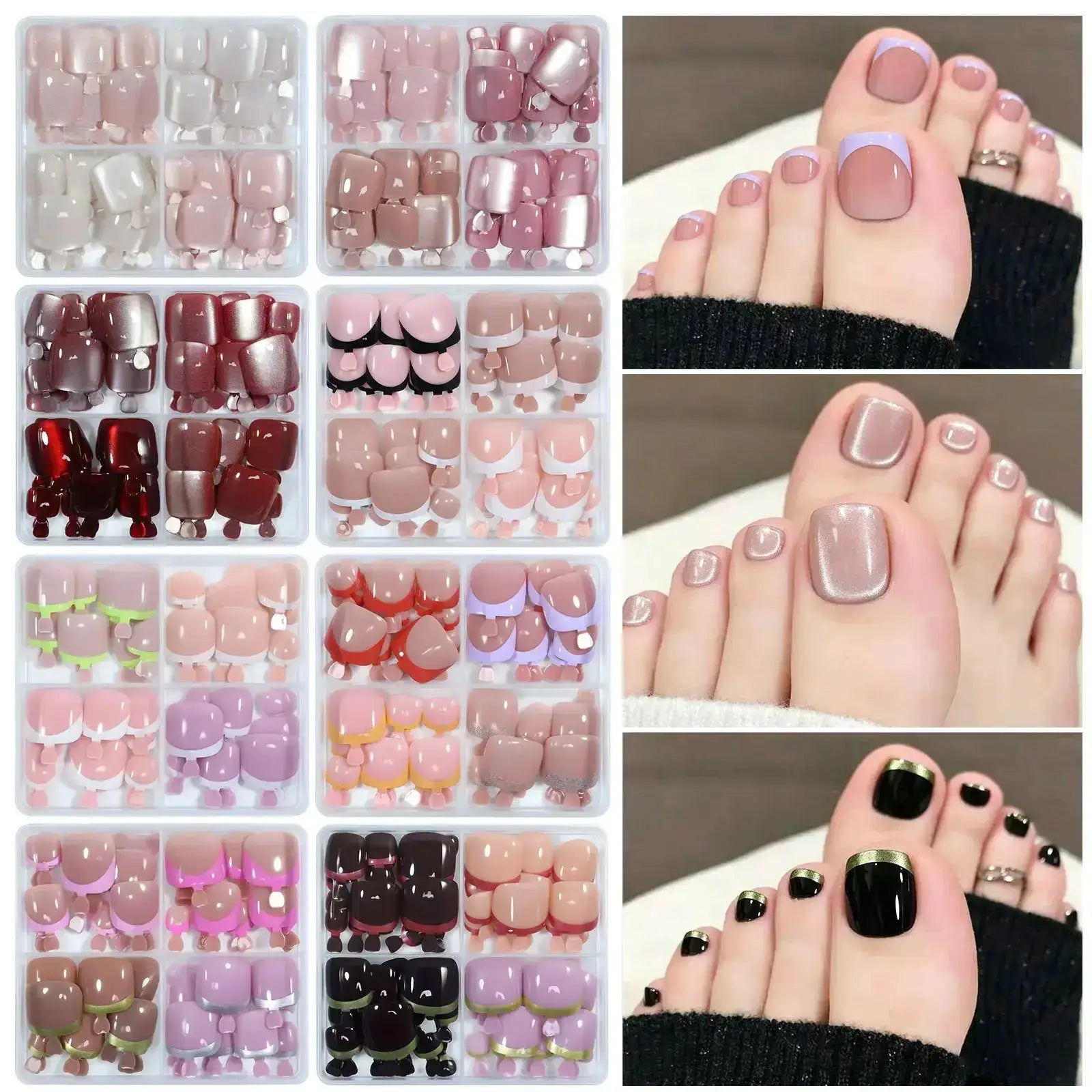 96pcs/Box French/Cat Eye Toe Nail Stickers Y2K Square Nail Tips Toe Press On Nails Pre-Designed Soft Gel Thickened Fake Toenails from PriceLows™