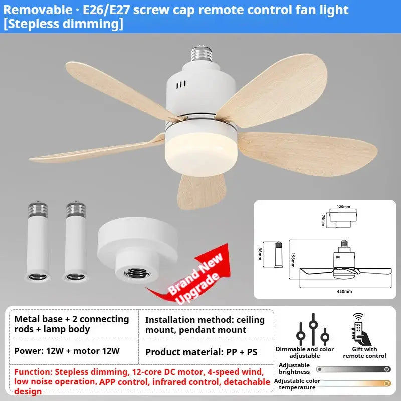 Ceiling Fan | E27 Base Remote 4 Speeds | Bulb Included | 52.5cm Diameter