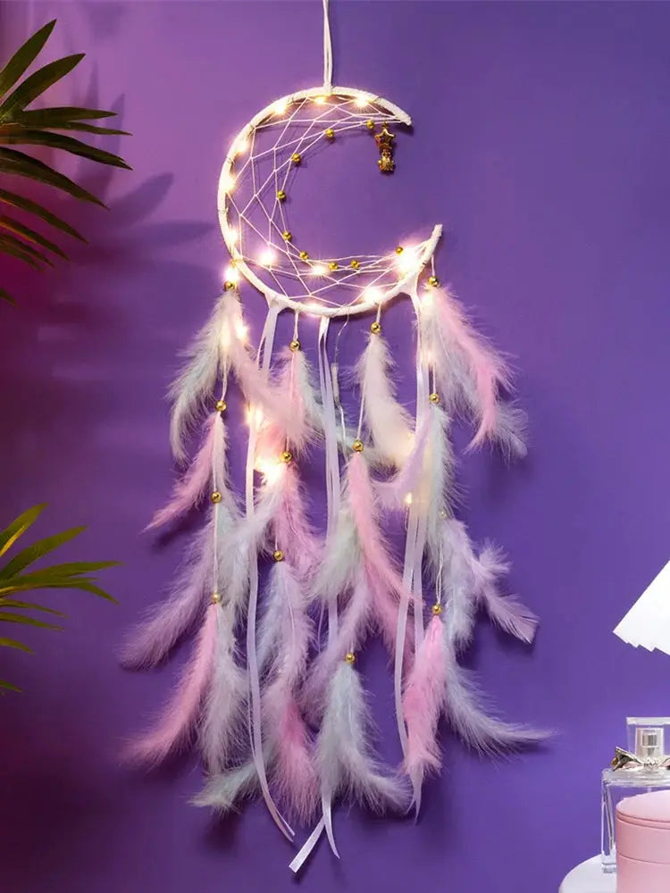 Moon Dream Catcher Feather Wind Chimes Hand-woven Wall Bedroom Hanging Ornaments Birthday Festival Gifts Home Decoration Crafts from PriceLows™