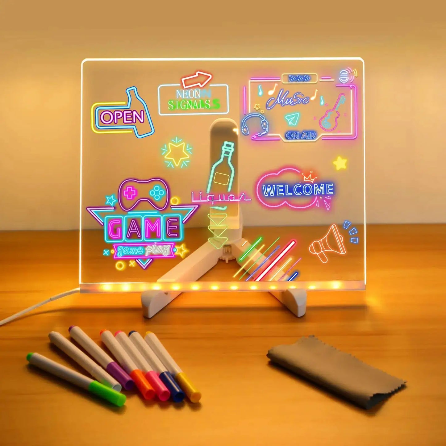 DIY LED Note Board With Night Light Colorful 7 Pens Acrylic Message Board Children‘s Drawing Board For Kids Birthday Gift from PriceLows™