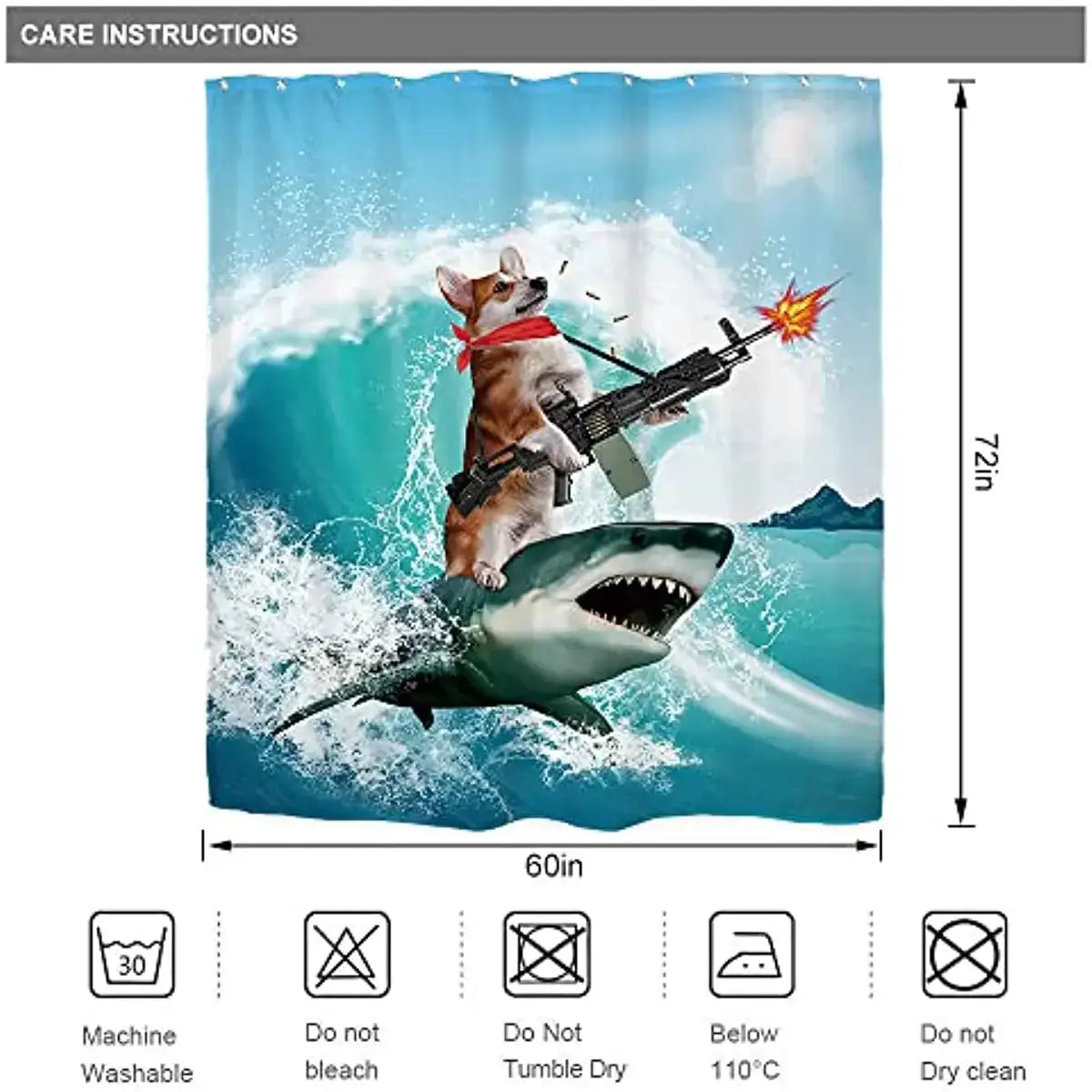 Funny Kids Shower Curtains For Bathroom Decor Corgi Cute Dog Riding Shark Nautical Ocean Boys Animal Hilarious Fabric Polyester from PriceLows™