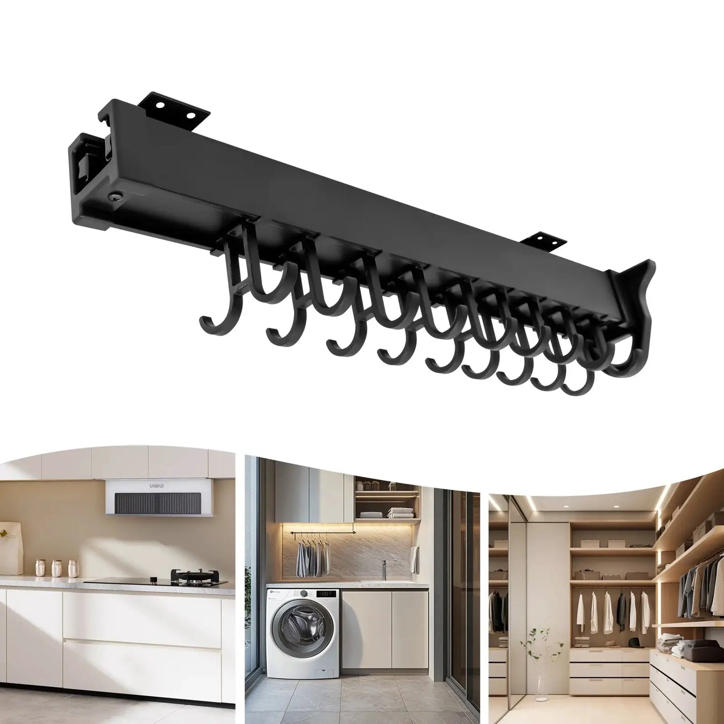 51cm Black Pull-out Storage Rack,Wall-mounted Multifunctional Pull-out Organizer 18 Hooks for Store Pots,Cutting Boards from PriceLows™