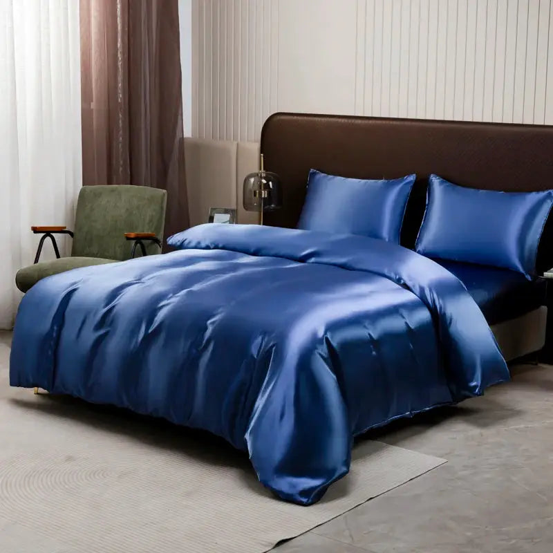 Ice Silk Duvet Cover Set | Solid Black | 80Gsm Light | Multiple Sizes