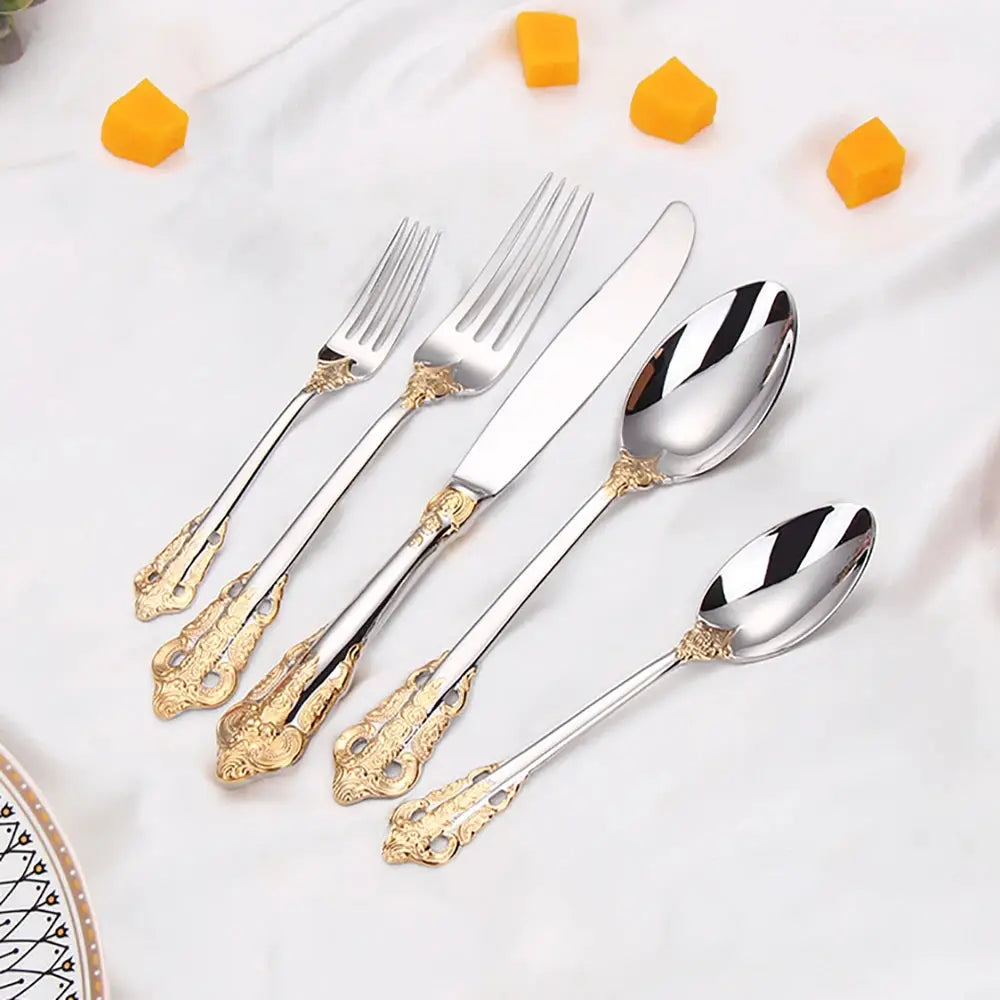 30 Pieces Gold Plated Luxury Cutlery Set Stainless Steel Vintage Western Tableware Sliver Knife Spoon Fork Set Kitchen Utensils from PriceLows™