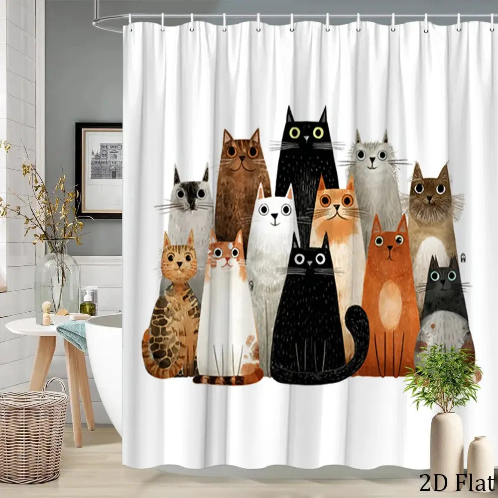 Adorable Dog Cat Pet Family Shower Curtain Bath Liner Waterproof Bathroom Decor Curtain Cartoon Animal Prints 180x200cm from PriceLows™