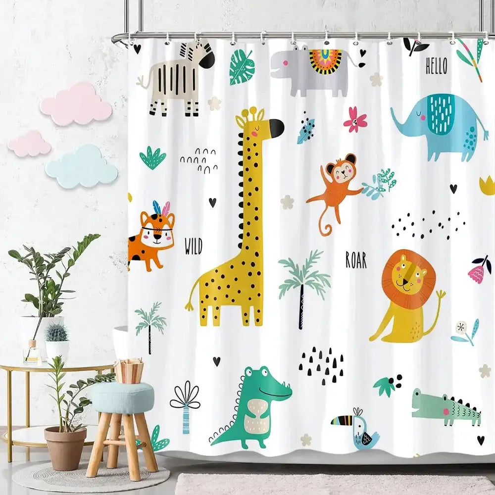 Cartoon Animal Alphabet Shower Curtain Kids ABC Educational Learning Tools Baby Girls Boys Colourful Bath Curtain Bathroom Decor from PriceLows™