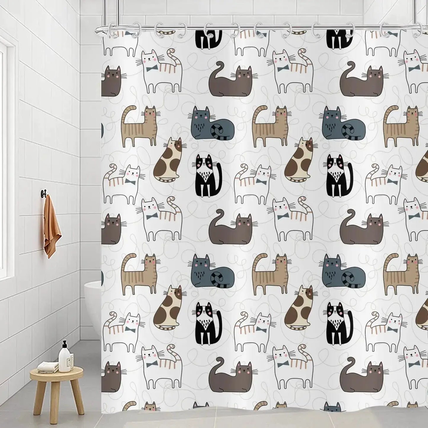 Cute Cat Blue Children Shower Curtain Waterproof Washable Polyester Material Bathroom Decorative Curtain with Hook from PriceLows™