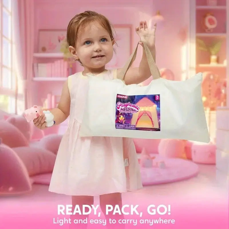 JOYFY Pink Princess Tent for Girls with LED Star Lights Large Playhouse Kids Castle Play Tent for Children Indoor Outdoor Games from PriceLows™
