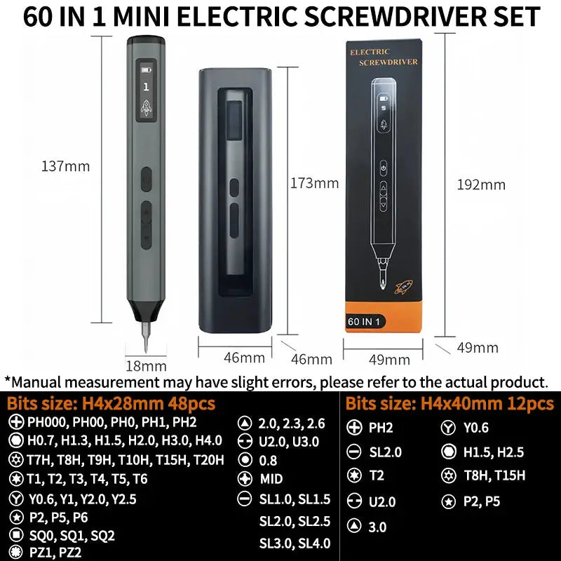 Precision Electric Screwdriver | 60 In 1 | 5 Speed Adjustable | S2 Steel Bits