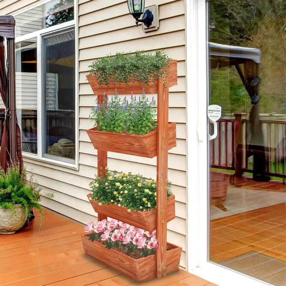 4 Tier Wooden Ladder Garden Bed Stand Extre Large Elevated Planter Fruit Box from PriceLows™