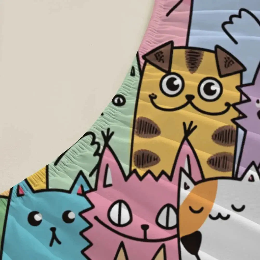 1pc Colorful Cartoon Cat Doodle Print Fitted Sheet Deep Pocket Elastic Mattress Cover Single Double Queen King Bedroom Decor from PriceLows™