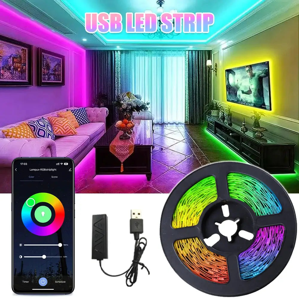 RGB USB 5V LED Strip Lights Tape Flexible Diode Lamp Color Changing App Control TV Backlight LED Lights Room Decoration Lighting from PriceLows™