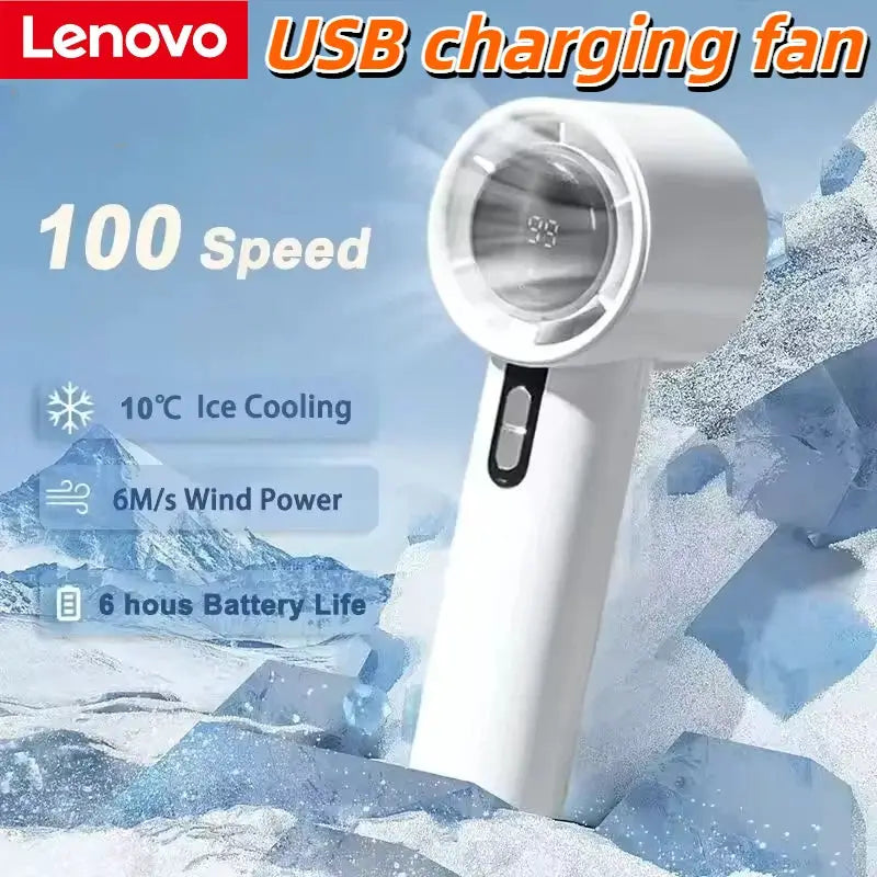 Lenovo Handheld Fan | 100 Speed USB Rechargeable | Wall Mounted