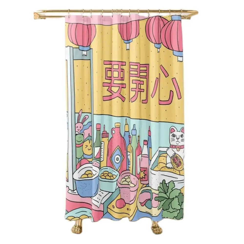 Japan Lucky Fortune Cat Shower Curtain Gold Coin Bathroom Decoration With Hook Polyester Fabric Waterproof Shower Curtain Hooks from PriceLows™